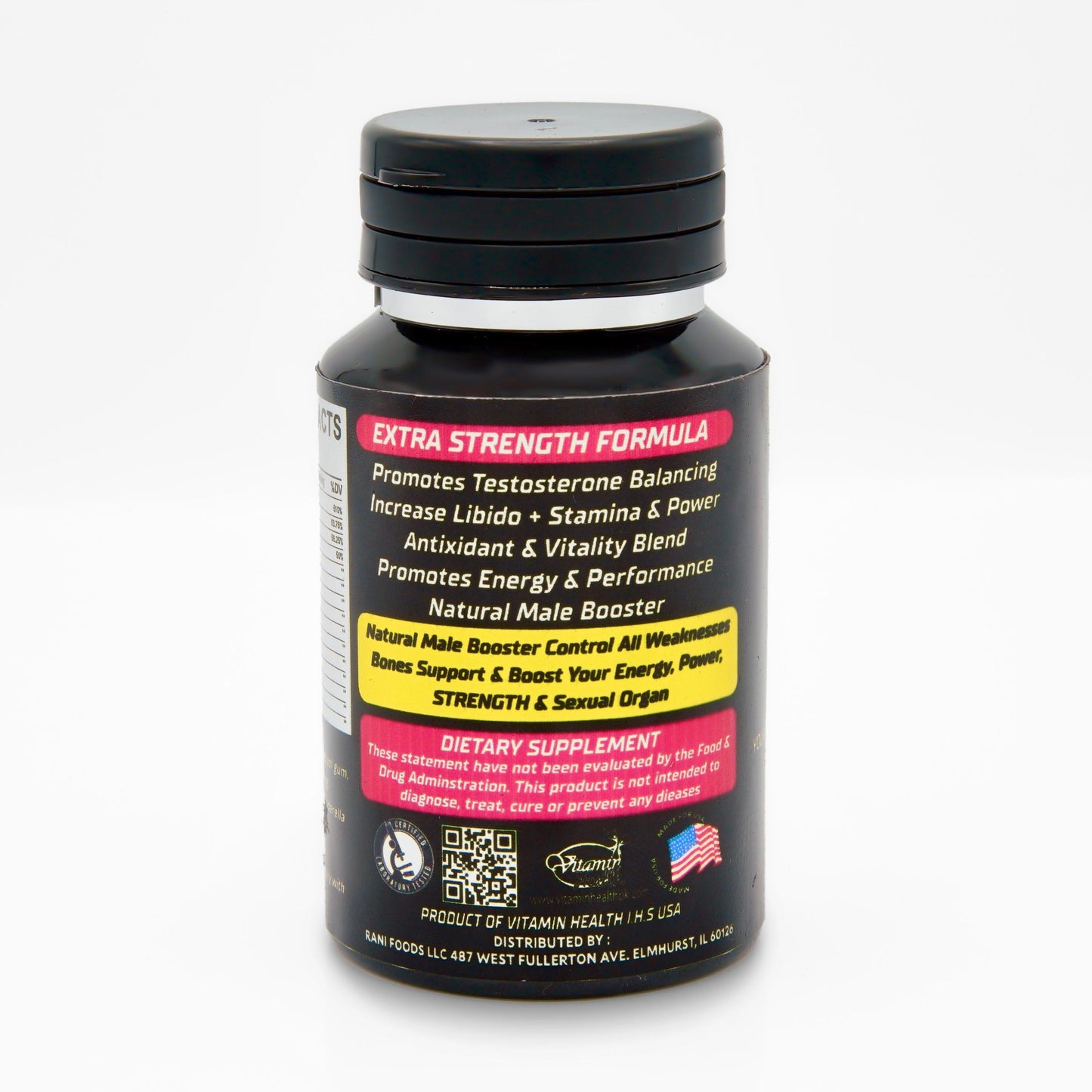 Supplement bottle with label on a white background