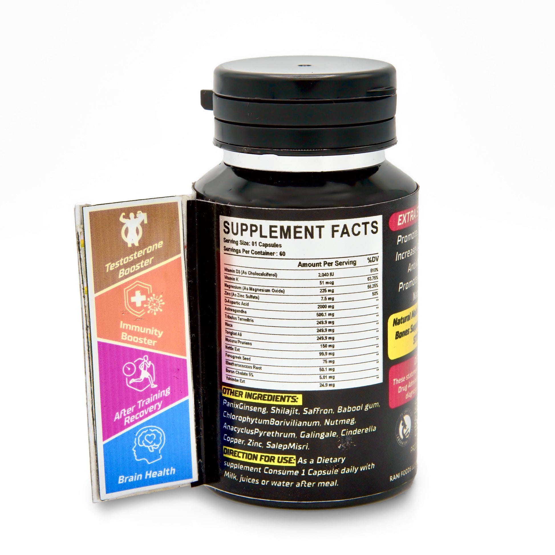 Supplement bottle with label showing 'Supplement Facts' on a white background